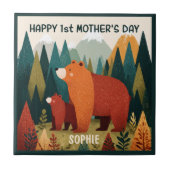 Mama Bear& Cub Nature Landscape 1st Mother's Day タイル (正面)