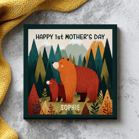 Mama Bear& Cub Nature Landscape 1st Mother's Day タイル