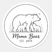 Mama Bear EST 2025 Circle Logo Line Art ラウンドシール (正面)