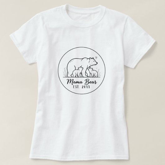 Mama Bear EST 2025 Circle Logo Line Art Tシャツ (デザイン正面)