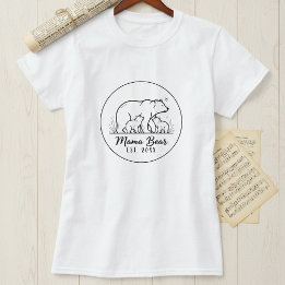 Mama Bear EST 2025 Circle Logo Line Art Tシャツ