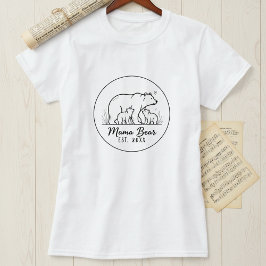 Mama Bear EST 2025 Circle Logo Line Art Tシャツ
