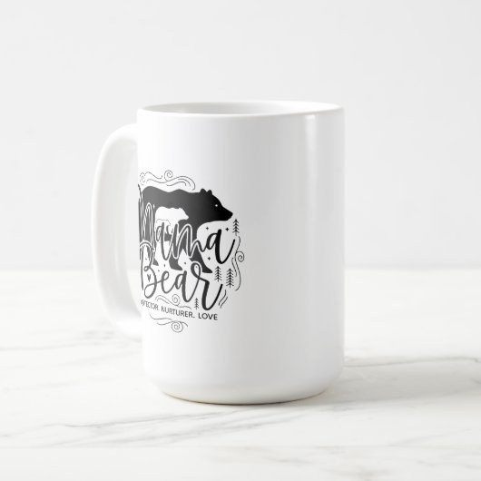 Mama Bear Protector Black & White Script Mama Bear コーヒーマグカップ (正面左)