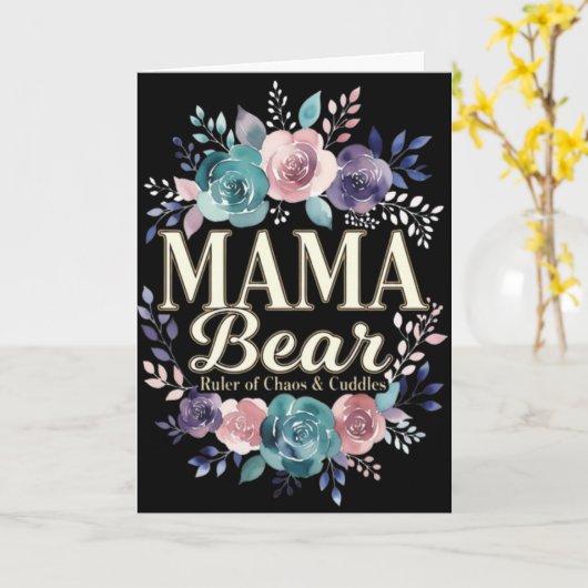 Mama Bear Ruler Of Chaos And Cuddles Floral Gift カード (黄色い花)