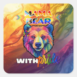 Mama Bear withプライドTee - LGBTQ+プライド月 スクエアシール