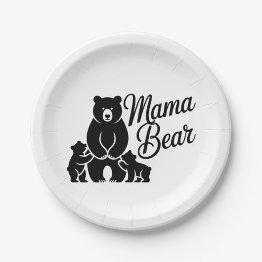 Mama Bear with Cubs Cute Family Bear ペーパープレート (正面)
