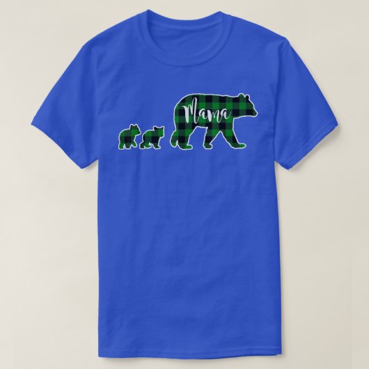 Mama Bear with Two 2 Cubs Black Green Buffalo Chec Tシャツ (デザイン正面)