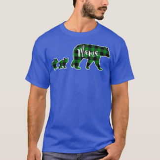 Mama Bear with Two 2 Cubs Black Green Buffalo Chec Tシャツ