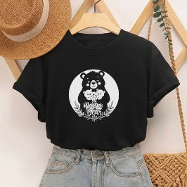 Mama Bear with Two Cubs Heart Line Art Design Tシャツ