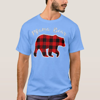 MAMA BEAR Women Red Plaid Christmas Pajama Family  Tシャツ