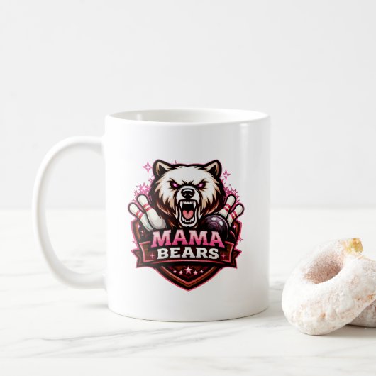 Mama Bears Women’s Bowling Team Logo コーヒーマグカップ (ドーナツ)