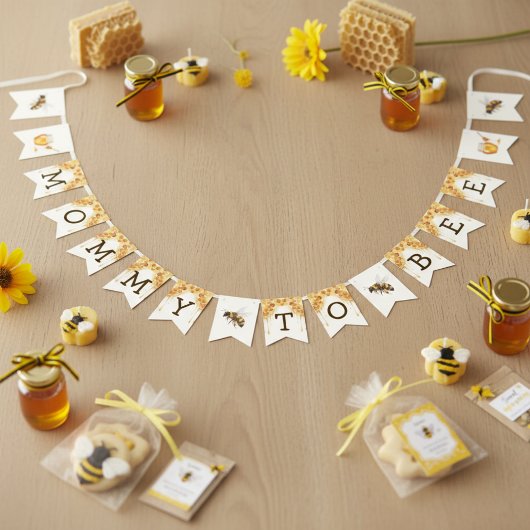 Mama Bee Honeycomb Honey Drip Baby Shower バンティングフラッグ