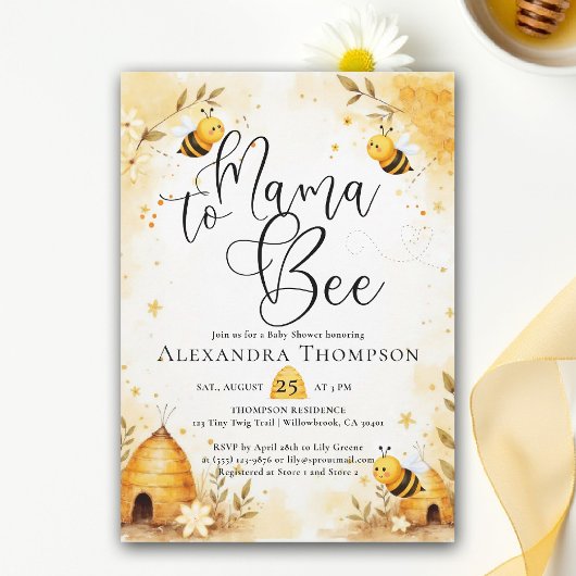 Mama Bee Summer Hive Bumblebee Script Baby Shower 招待状