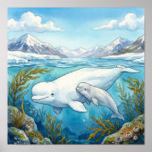 Mama Beluga Whale and Calf Nursery ポスター (正面)