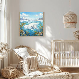 Mama Beluga Whale and Calf Nursery ポスター