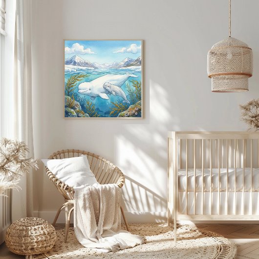 Mama Beluga Whale and Calf Nursery ポスター