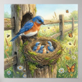 Mama Bluebird and Her Chicks Nursery ポスター (正面)