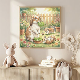 Mama Bunny and Babies Nursery ポスター