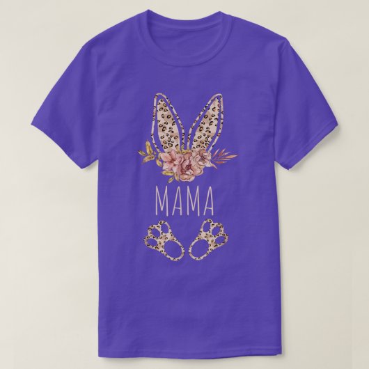 Mama Bunny Easter Bunny Ears Leopard Print Rabbit Tシャツ (デザイン正面)