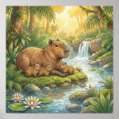 Mama Capybara and Babies Nursery ポスター (正面)