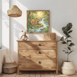 Mama Capybara and Babies Nursery ポスター