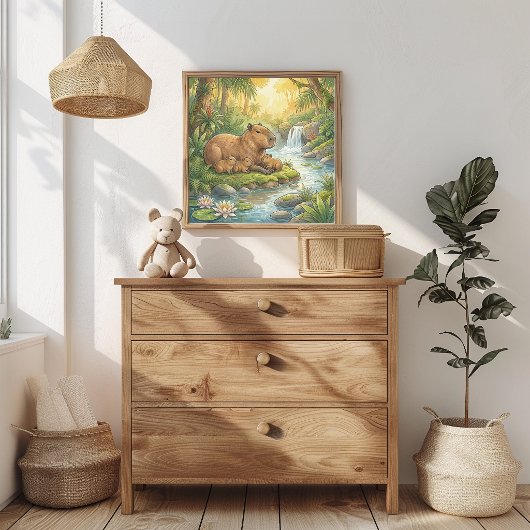 Mama Capybara and Babies Nursery ポスター