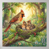 Mama Cardinal and Her Chicks Nursery ポスター (正面)