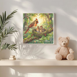 Mama Cardinal and Her Chicks Nursery ポスター