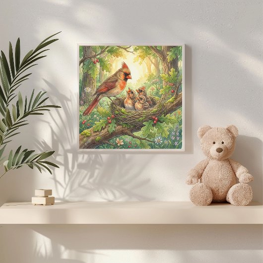 Mama Cardinal and Her Chicks Nursery ポスター