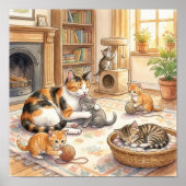 Mama Cat and Kittens Nursery ポスター (正面)