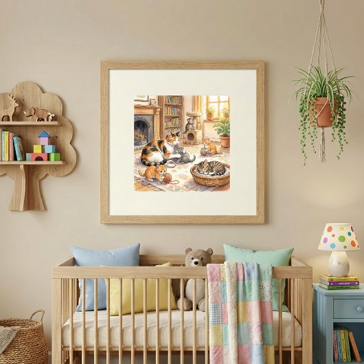 Mama Cat and Kittens Nursery ポスター