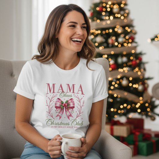 Mama Claus Christmas Club Pink Coquette Bow トライブレンドＴシャツ