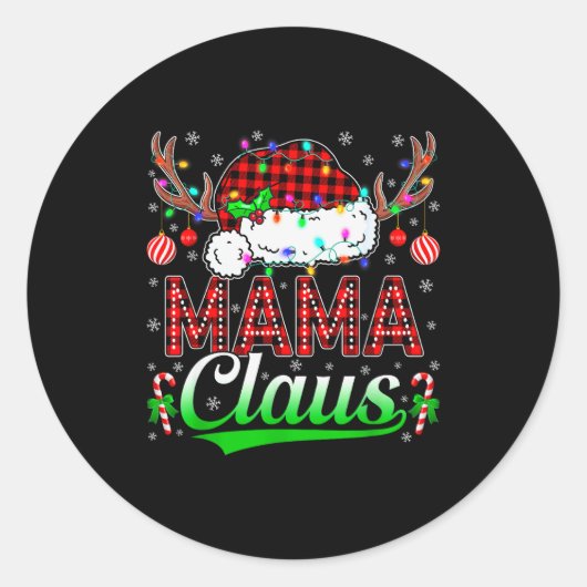 Mama Claus Christmas Lights Matching Family Xmas P ラウンドシール (正面)