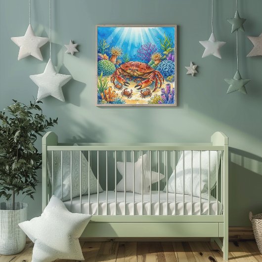 Mama Crab and Babies Nursery ポスター