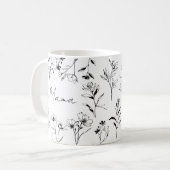Mama Custom Quote Black White Floral Line Art  コーヒーマグカップ (正面左)