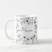 Mama Custom Quote Black White Floral Line Art  コーヒーマグカップ (左)