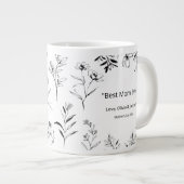 Mama Custom Quote Black White Floral Line Art  ジャンボコーヒーマグカップ (正面右)
