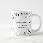 Mama Custom Quote Black White Floral Line Art  ジャンボコーヒーマグカップ (右)