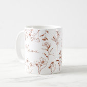 Mama Custom Quote Brown White Floral Line Art  コーヒーマグカップ (正面左)