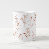 Mama Custom Quote Brown White Floral Line Art ジャンボコーヒーマグカップ (正面)