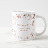 Mama Custom Quote Brown White Floral Line Art ジャンボコーヒーマグカップ (右)