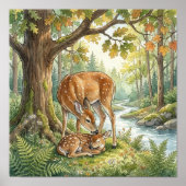 Mama Deer and Her Fawn Nursery ポスター (正面)