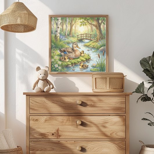 Mama Duck and Ducklings Nursery ポスター