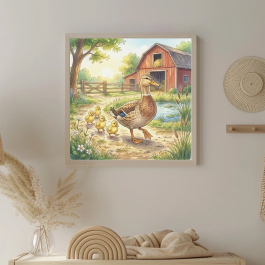 Mama Duck and Ducklings Nursery ポスター