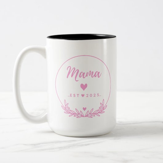 Mama Est.2025 shirt -Mother gift Pink Minimal -  ツートーンマグカップ (左)
