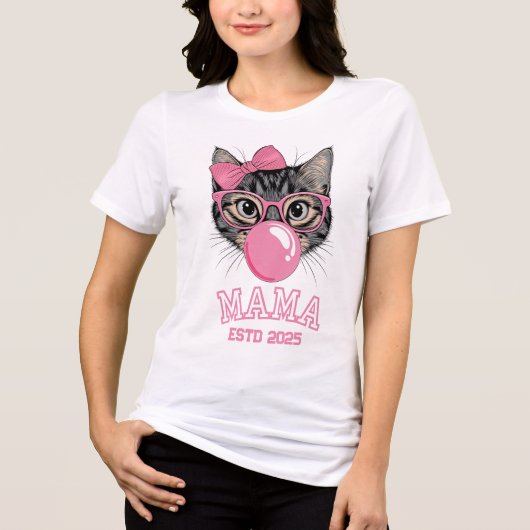 Mama Estd 2025かわいい猫 トライブレンドＴシャツ (正面)