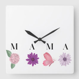 Mama Floral and  Elegant Gift for Mom スクエア壁時計