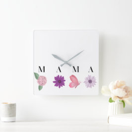 Mama Floral and  Elegant Gift for Mom スクエア壁時計