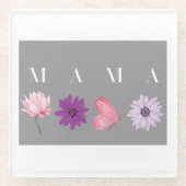 Mama, Floral Butterfly mothers day and birthday ガラスコースター (正面)