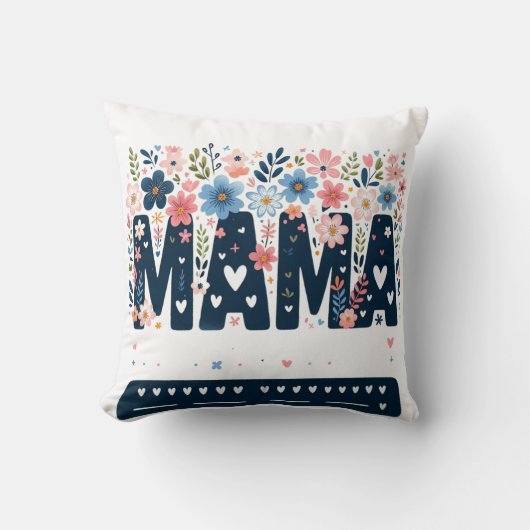 Mama Floral Heart – Boho Chic Mom Design クッション (正面)